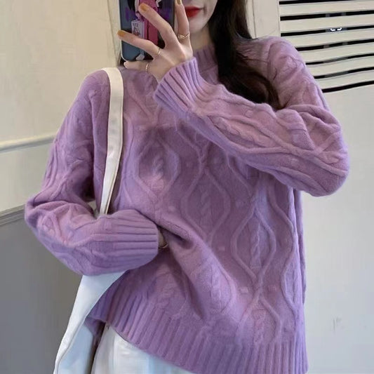 Pull en grosse maille confortable pour femmes avec motif en torsades et grands bords Chic und Stil