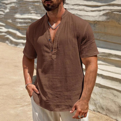 Chemise Henley à manches courtes pour hommes avec col montant moderne en matériau coton léger Chic und Stil