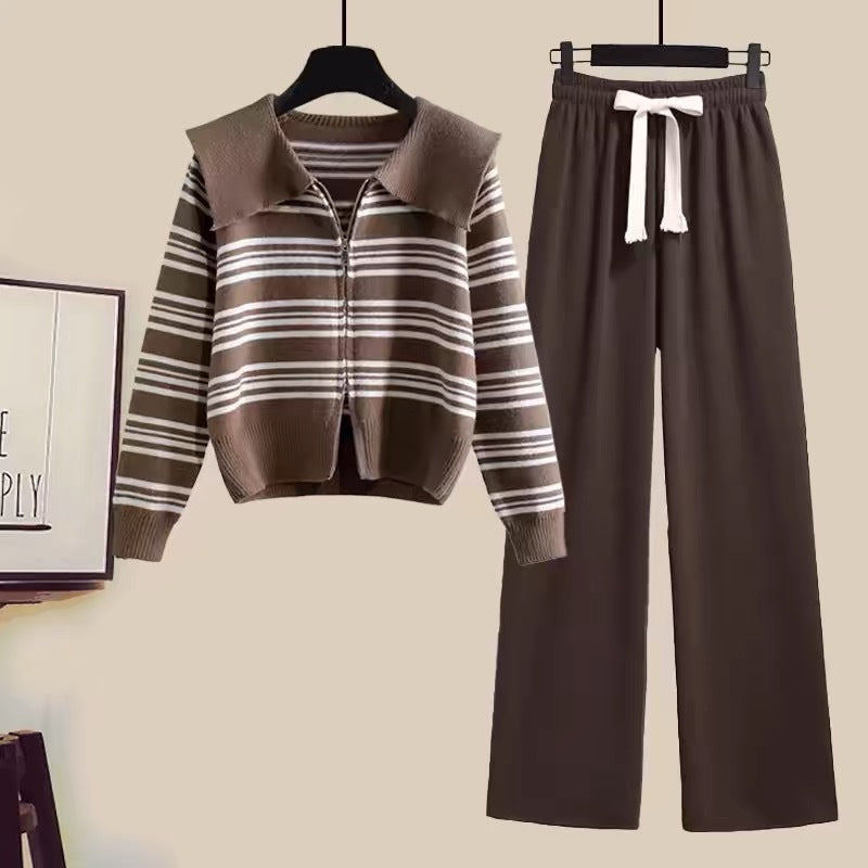 Women's knitted jacket with zipper and wide pants Chic and Style