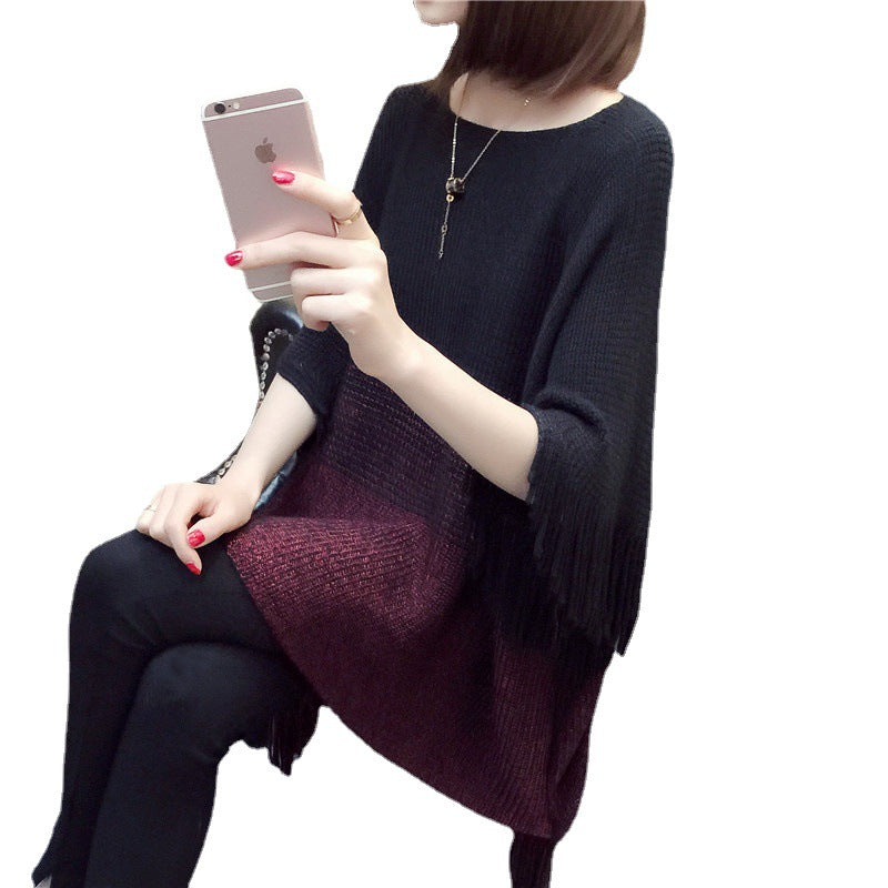 Dame poncho en tricot avec franges et dégradé de couleur tendance Chic und Stil