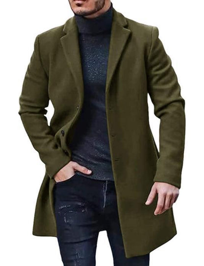 Elegant long cut wool coat for men with classic lapels Chic and Style