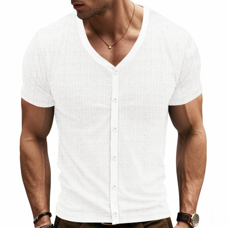 Chemise courte à manches courtes décontractée pour hommes avec patte de boutonnage et design texturé Chic und Stil