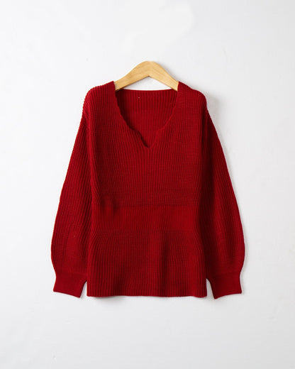 Pull en grosse maille pour femmes avec décolleté en V profond et coupe décontractée Chic und Stil