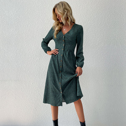 Robe midi pour femmes avec boutonnage et manches volumineuses Chic und Stil