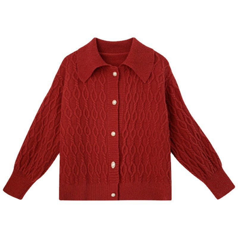 Dames gros pull-over avec un élégant motif en torsades et des boutons perles Chic und Stil