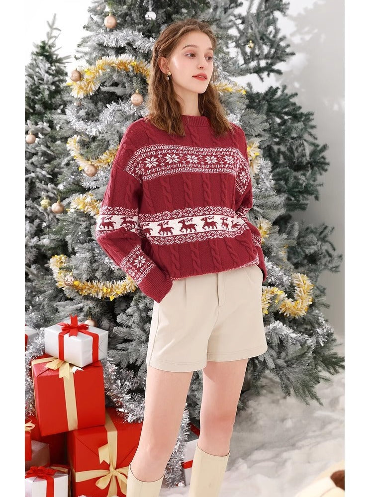 Pull-over en maille épaisse pour dames avec motif festif et col haut Chic und Stil