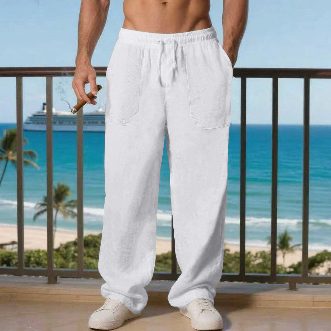 Men's leisure pants with elastic waistband and practical side pockets Chic and Style