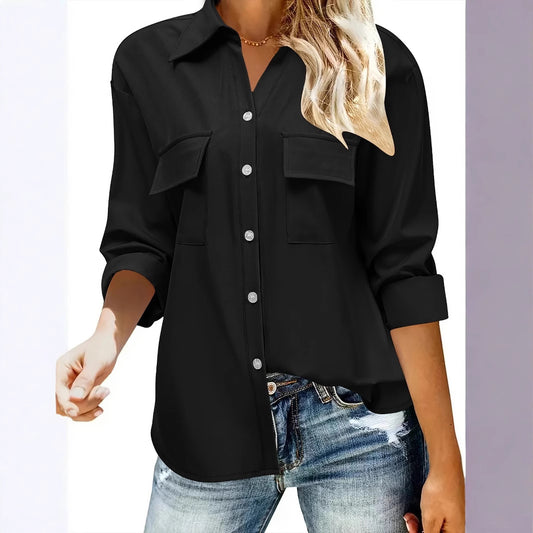 Chemise décontractée à manches longues pour femmes avec poches poitrine pratiques et fermeture à boutons Chic und Stil