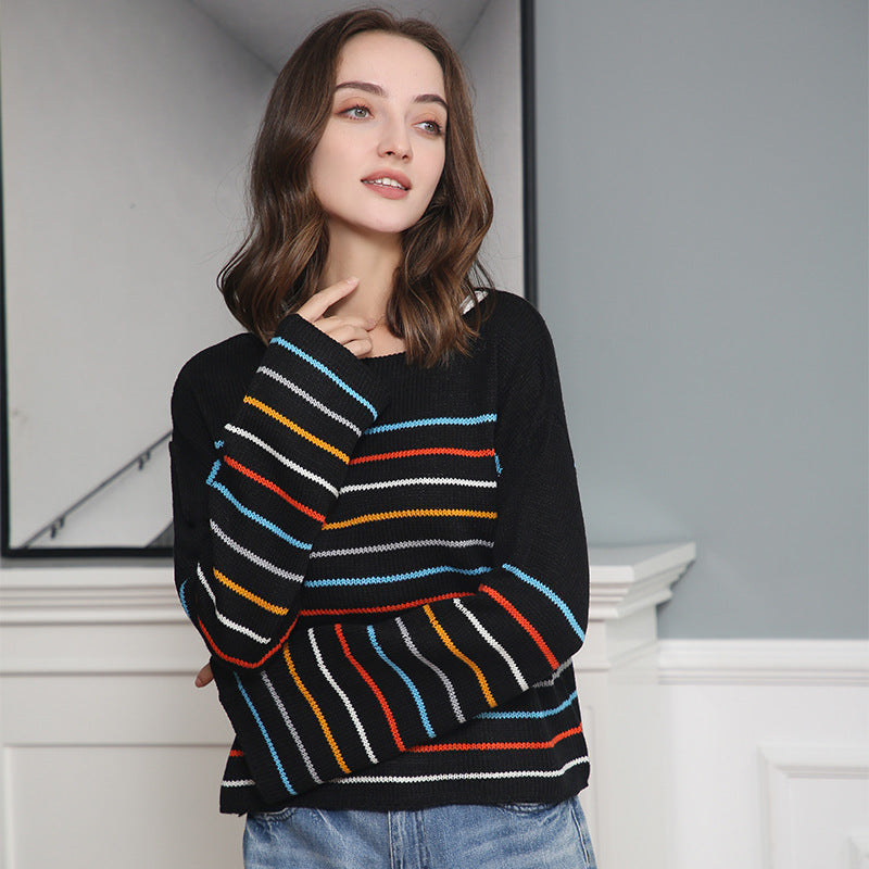 Femmes Pull rayé oversized en matériau doux avec coupe large Chic und Stil