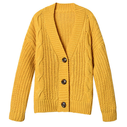 Dames Gros Tricot Cardigan avec Décolleté en V Généreux et Boutons Décoratifs Chic und Stil