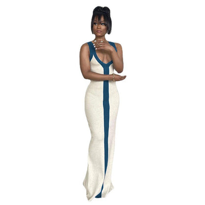 Robe maxi élégante pour femmes avec décolleté en V profond et rayure contrastante Chic und Stil