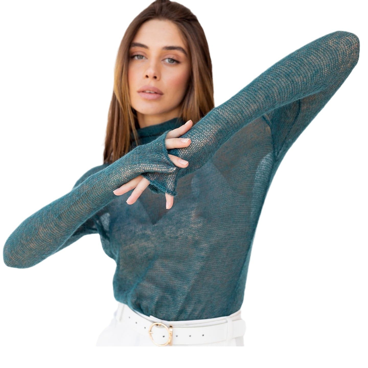Pull en tricot élégant pour femmes avec décolleté en V et col haut Chic und Stil