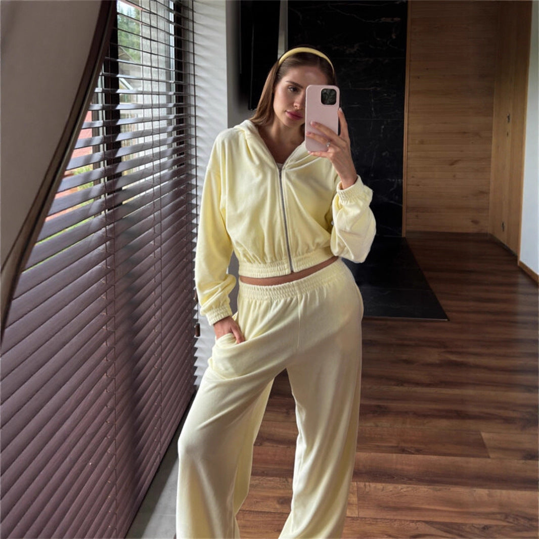 Dames ensemble luxueux cropped en polaire avec cordon Chic und Stil