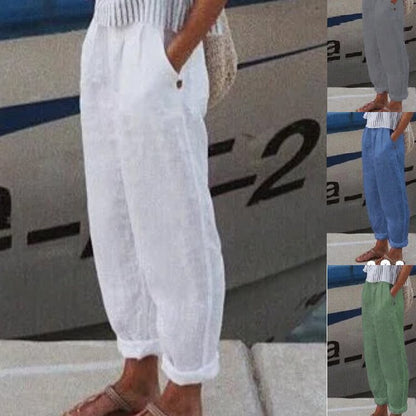 Casual linen pants for women with elastic waistband and practical side pockets Chic and Style