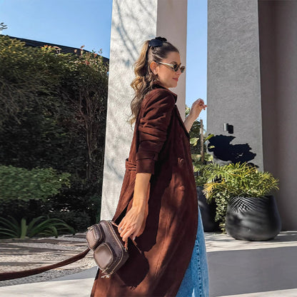 Dames Élégant Trench-coat Long en Daim Doux Chic und Stil