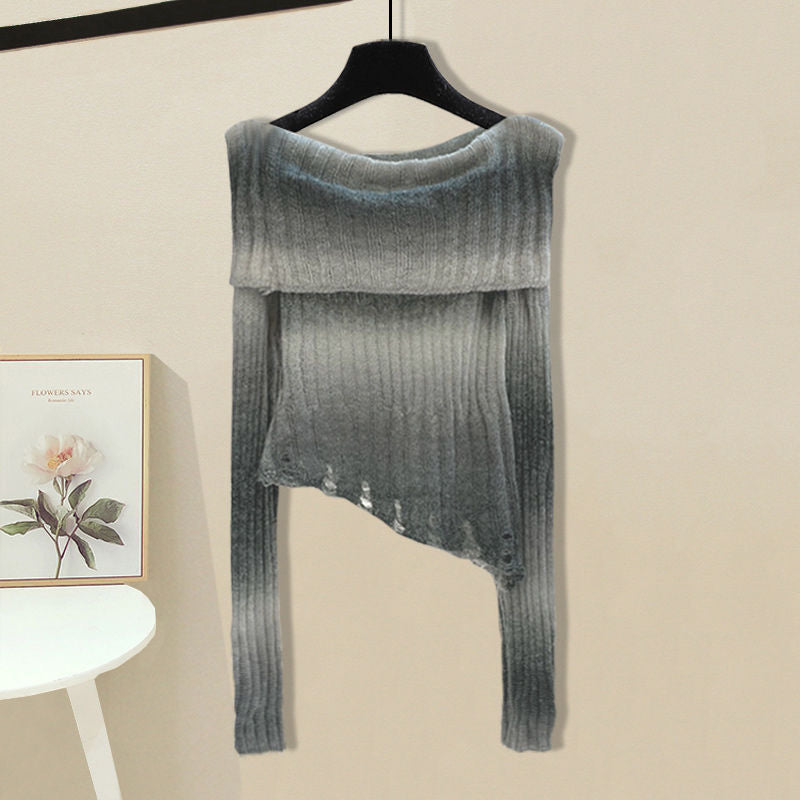 Pull asymétrique à la mode pour femmes avec décolleté off-shoulder et texture côtelée Chic und Stil