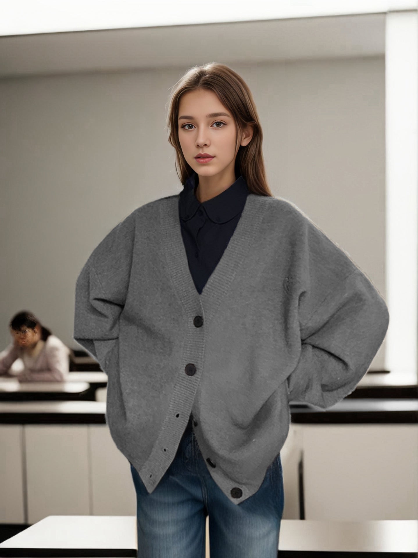 Dames Grobstrick Cardigan avec coupe oversize et motif cœur décoratif Chic und Stil