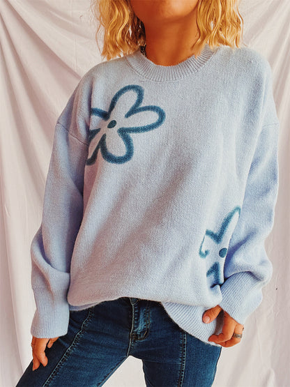 Pull en tricot pour femmes avec des accents floraux et une coupe décontractée Chic und Stil