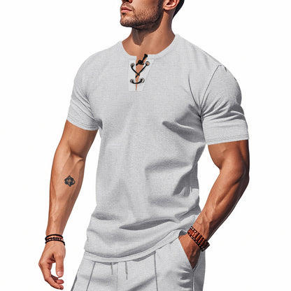 Chemise Henley à manches courtes pour hommes avec lacets décoratifs Chic und Stil