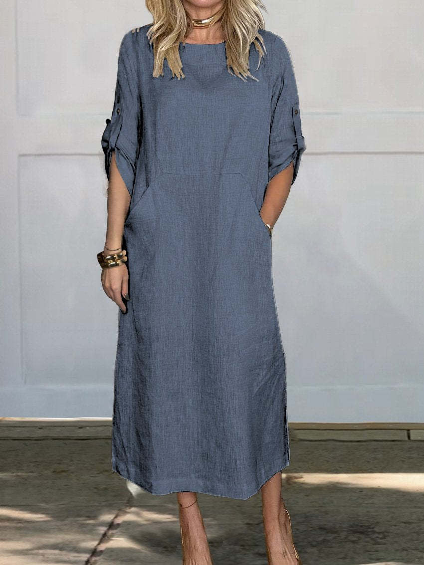 Robe longue décontractée à manches longues pour femmes avec poches pratiques et manches à rouleau Chic und Stil