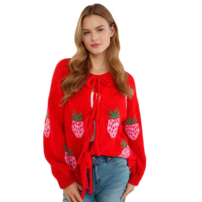 Pull femme doux avec motif de fraise fruité Chic und Stil