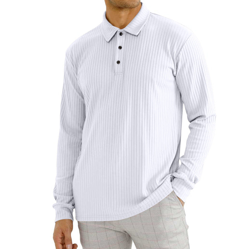 Chemise polo à manches longues pour hommes avec motif en côtes texturé et détail de bouton Chic und Stil
