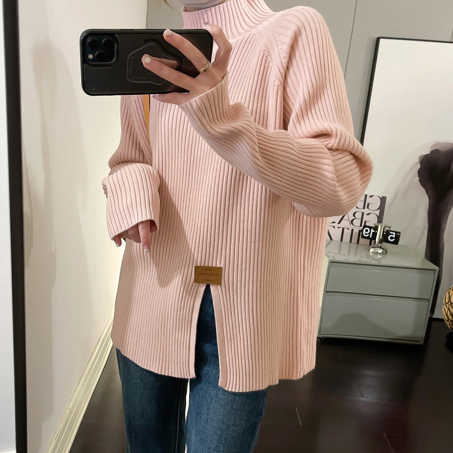 Dames Pull en Maille Moderne avec Col Montant et Coupe Asymétrique Chic und Stil