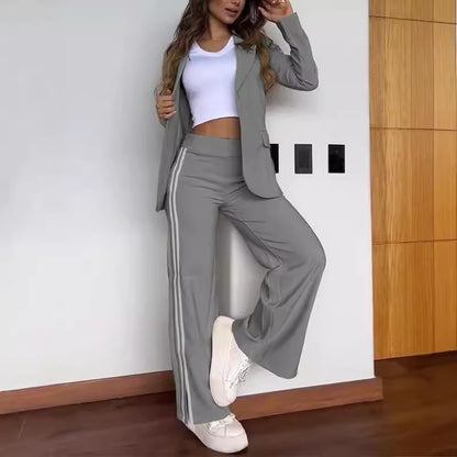 Dames Ensemble de loungewear élégant avec blazer ample et pantalon taille haute Chic und Stil