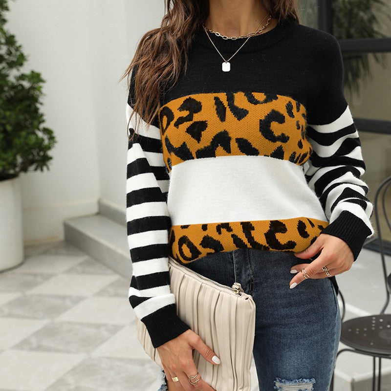 Pull féminin à motifs animaliers et manches rayées Chic und Stil