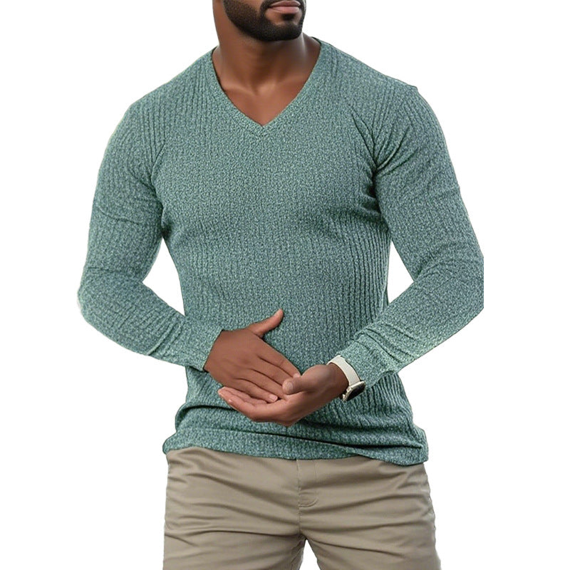 Pull élégant pour hommes à col en V en matériau tricoté texturé Chic und Stil