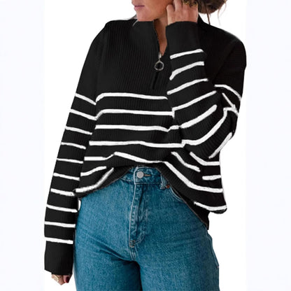 Pull décontracté pour femmes avec fermeture éclair courte et motif à rayures Chic und Stil