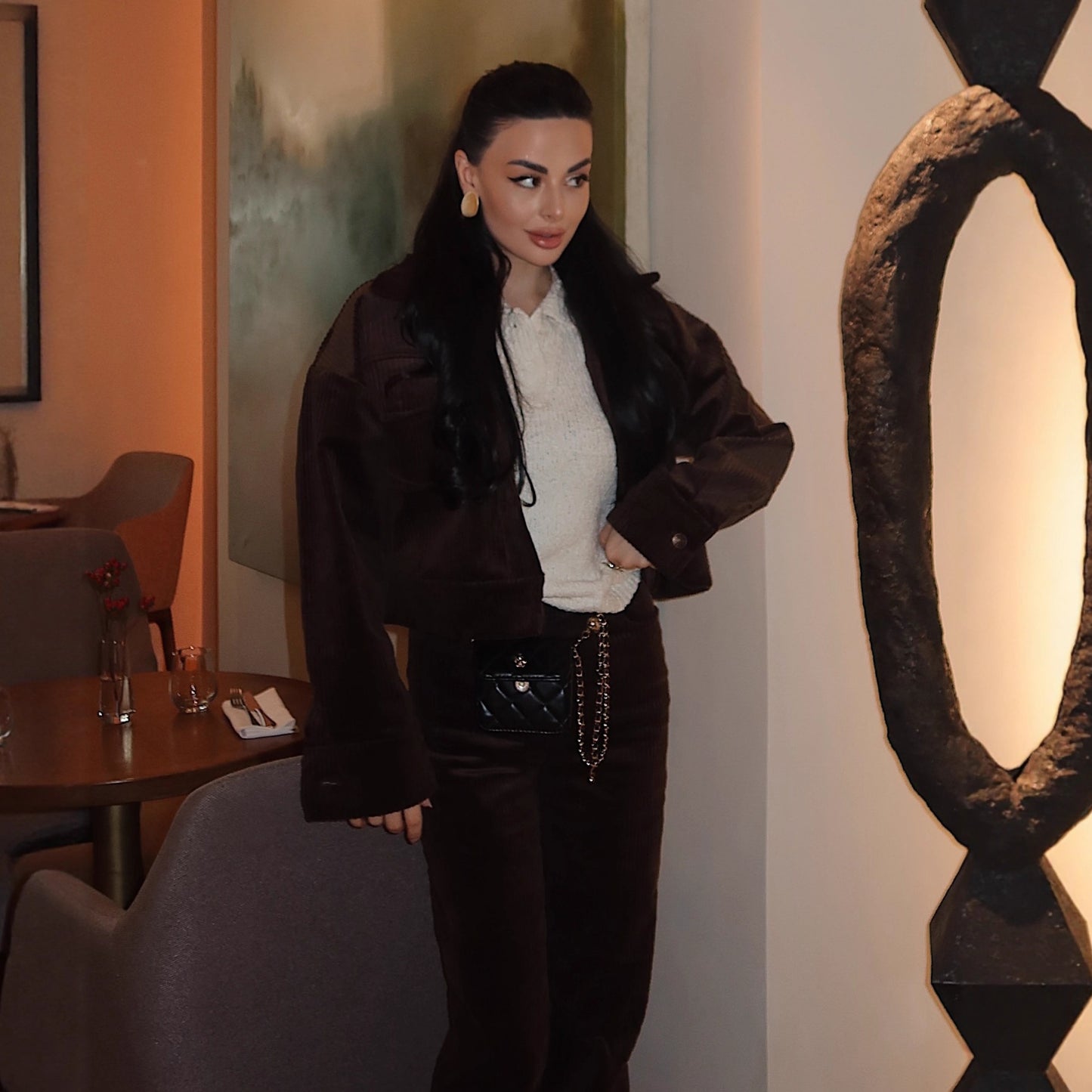 Corduroy jacket for women with a cropped top and high-waisted pants Chic and Style