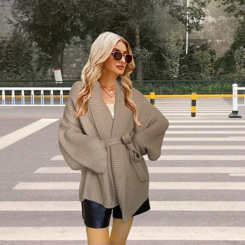 Dames Grosse maille Cardigan avec ceinture et coupe décontractée Chic und Stil