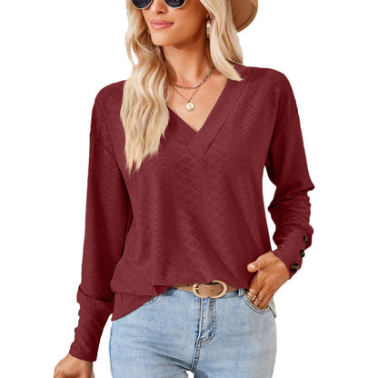 Blouse à manches longues pour femme avec un décolleté en V raffiné et un design structuré Chic und Stil