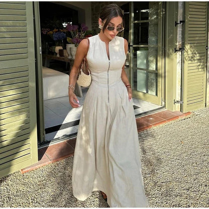 Femmes Robe de loisirs élégante avec un design col montant et fermeture éclair cachée Chic und Stil