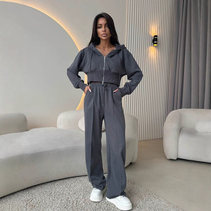 Chic and Style casual cropped hoodie set for women and loose jogger pants