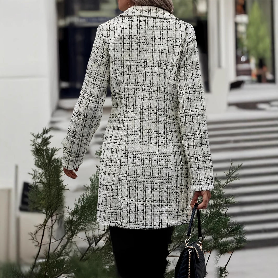 Dames élégant veste à carreaux avec double rangée de boutons et matériau fin Chic und Stil