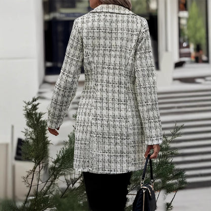 Dames élégant veste à carreaux avec double rangée de boutons et matériau fin Chic und Stil