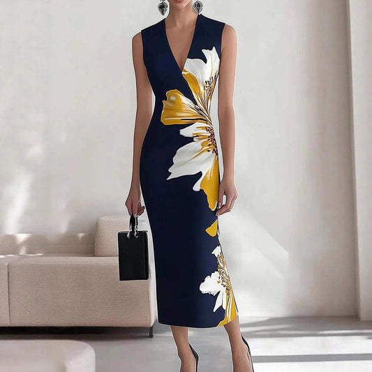Dames Élégant Imprimé Floral Midi Robe Chic und Stil