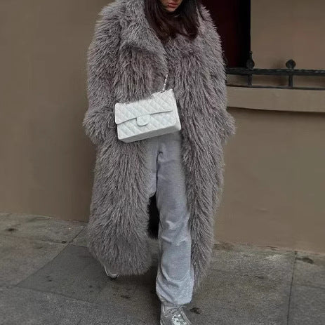 Ladies Oversized Fluffy Faux Fur Coat Chic and Style