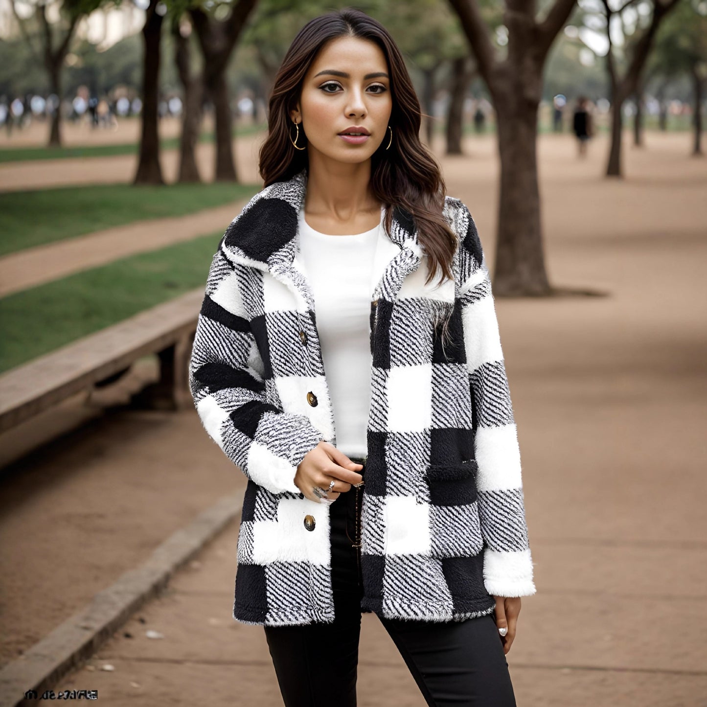 Ladies Fleece Jacket with Pattern and Practical Pockets and Trendy Cut Chic and Style