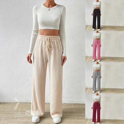 Loose knit pants for women with elastic waistband and trendy longitudinal structure Chic und Stil