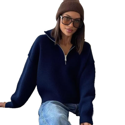 Pull en grosse maille pour femmes avec fermeture éclair mi-haute et coupe oversize Chic und Stil