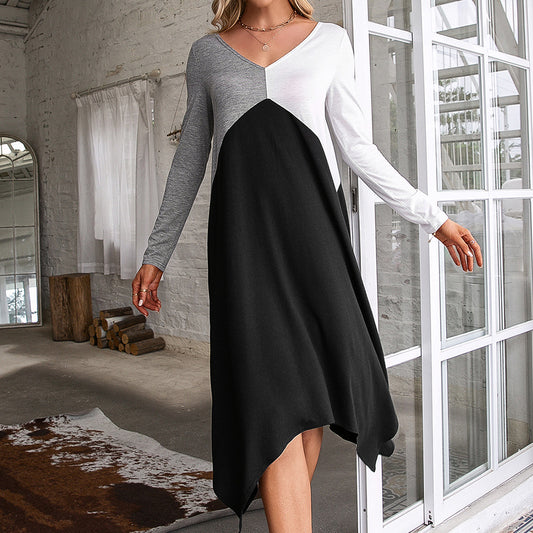 Robe portefeuille à manches longues pour femmes avec ourlet asymétrique et décolleté en V Chic und Stil