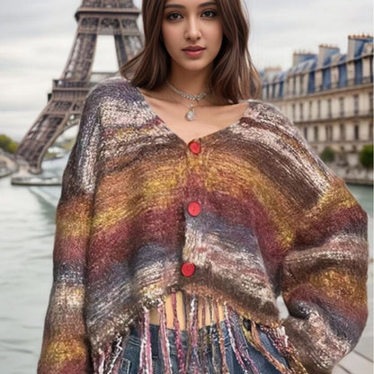 Dames Fransen Cardigan avec décolleté en V Chic und Stil