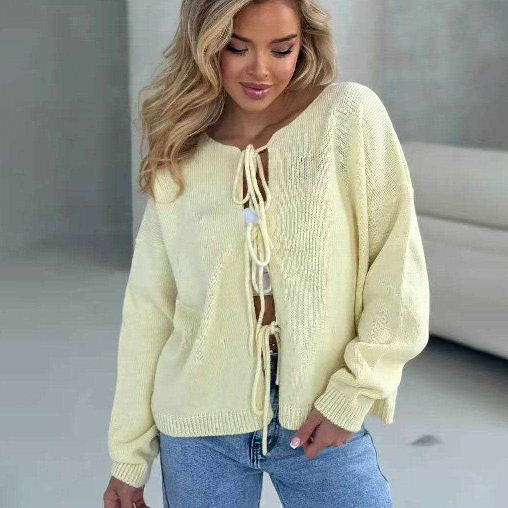 Pull en tricot décontracté pour femmes avec lacets décoratifs et coupe ample Chic und Stil