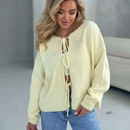 Pull en tricot décontracté pour femmes avec lacets décoratifs et coupe ample Chic und Stil