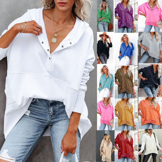 Sweat à capuche décontracté pour femmes avec patte de boutonnage et poche kangourou Chic und Stil