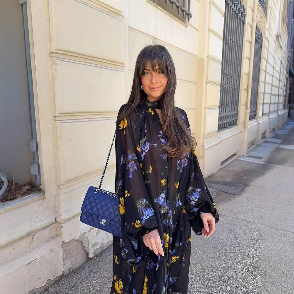 Robe maxi femme avec col montant élégant et design floral Chic und Stil
