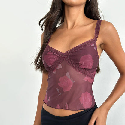 Haut à fleurs pour femmes avec dentelle Chic und Stil